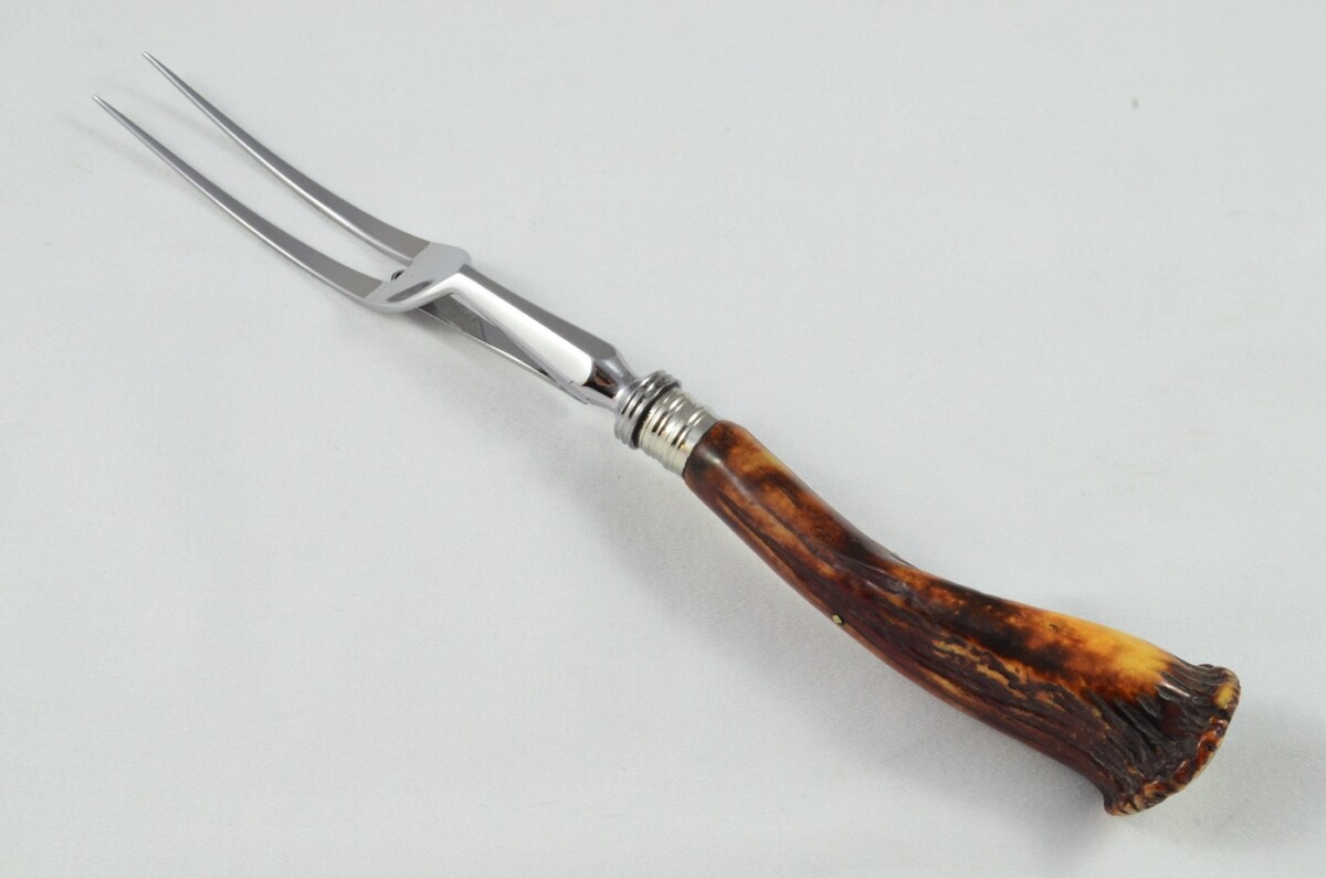 Original George Butler 3 Piece Stag Crown Handled Silver Plated Ferruled Carving Set Made in Sheffield C.1890 - Image 5