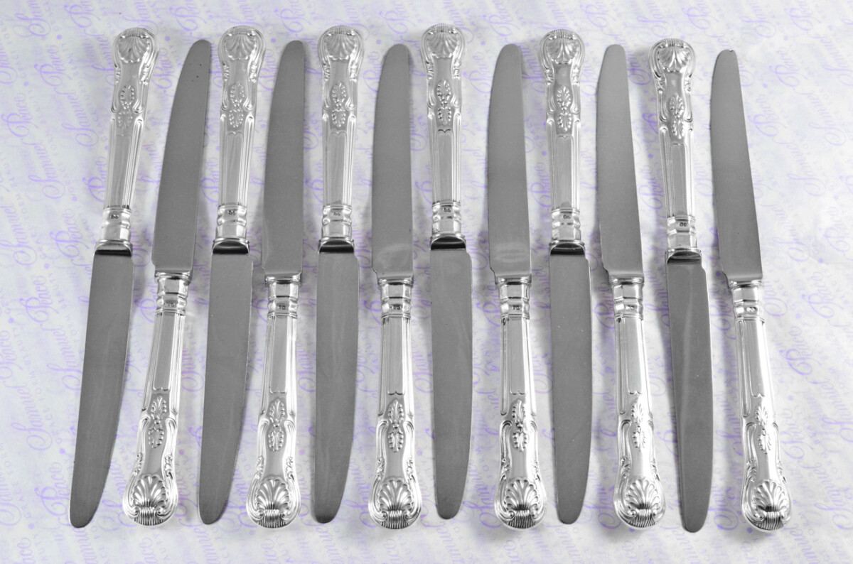 C.J.Vander Sheffield Assayed 12 Dessert Knives Sterling Silver Kings Pattern 1973 - Image 2