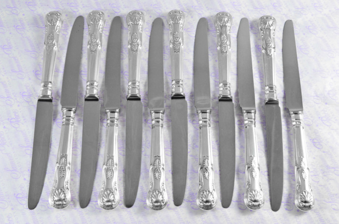 C.J.Vander Sheffield Assayed 12 Dessert Knives Sterling Silver Kings Pattern 1973 - Image 2