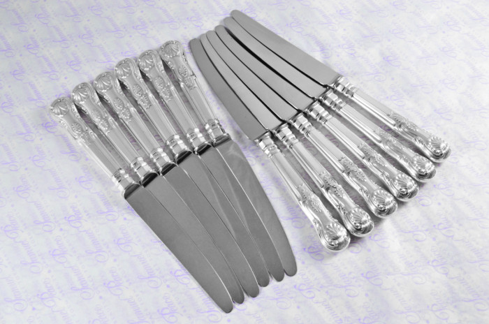 C.J.Vander Sheffield Assayed 12 Dessert Knives Sterling Silver Kings Pattern 1973 - Image 3