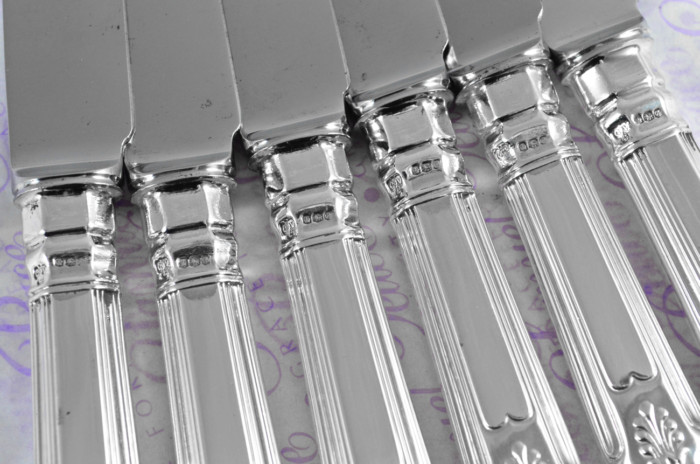 C.J.Vander Sheffield Assayed 12 Dessert Knives Sterling Silver Kings Pattern 1973 - Image 7