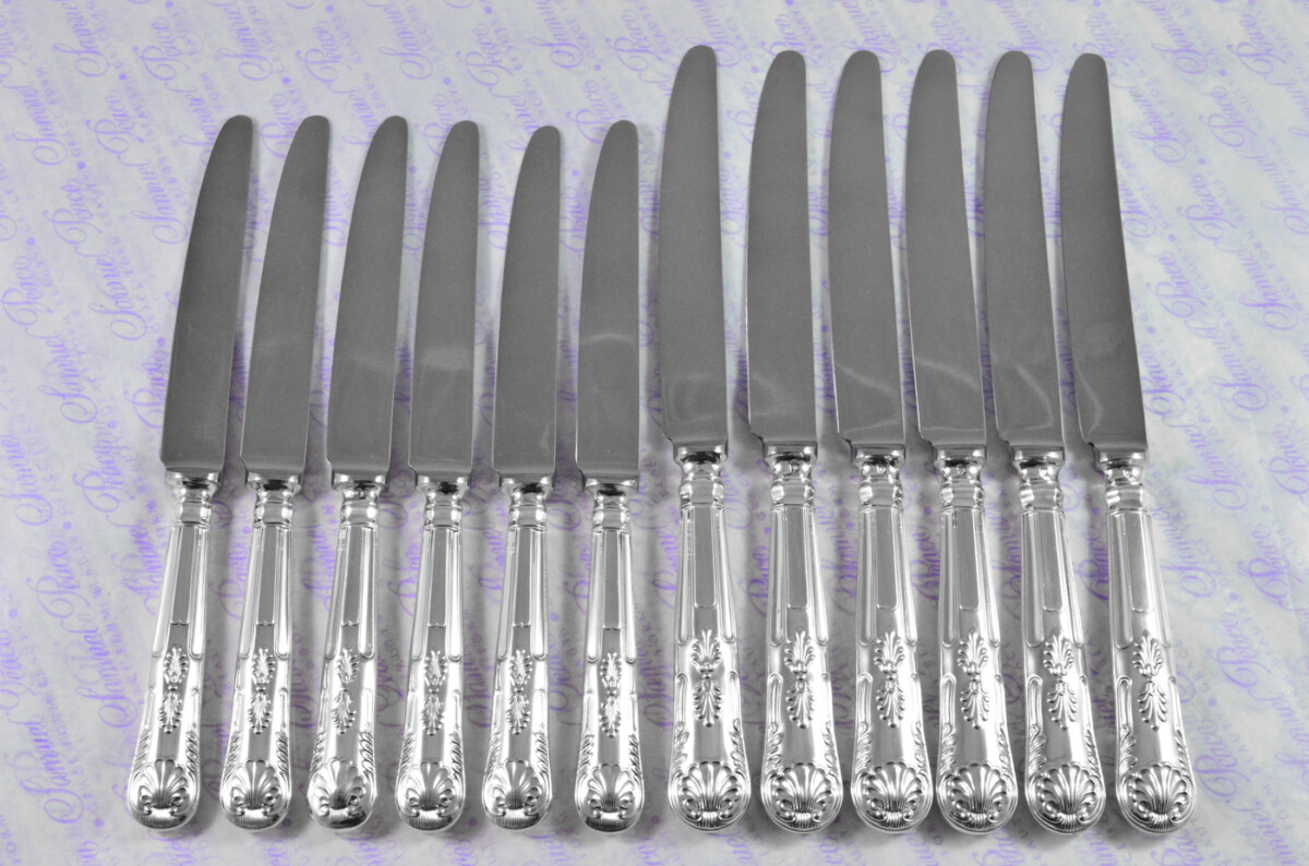 William Comyns & Sons Ltd Kings Pattern London Assayed 6 Dinner 6 Dessert Knives Sterling Silver 1968