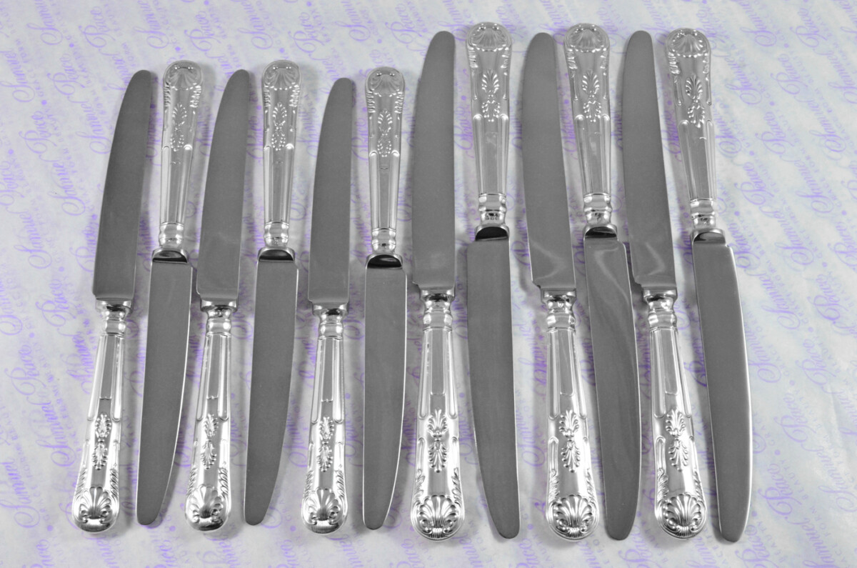 William Comyns & Sons Ltd Kings Pattern London Assayed 6 Dinner 6 Dessert Knives Sterling Silver 1968 - Image 3