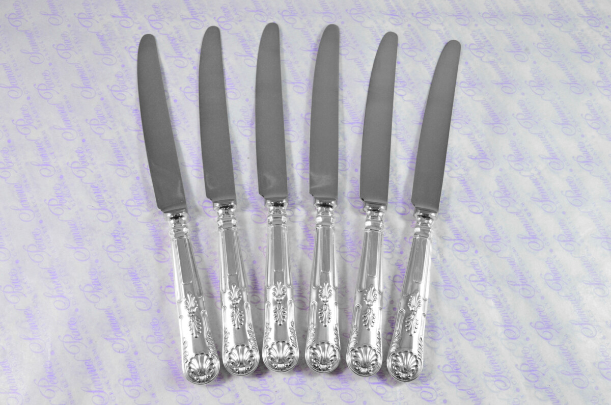 William Comyns & Sons Ltd Kings Pattern London Assayed 6 Dinner 6 Dessert Knives Sterling Silver 1968 - Image 6