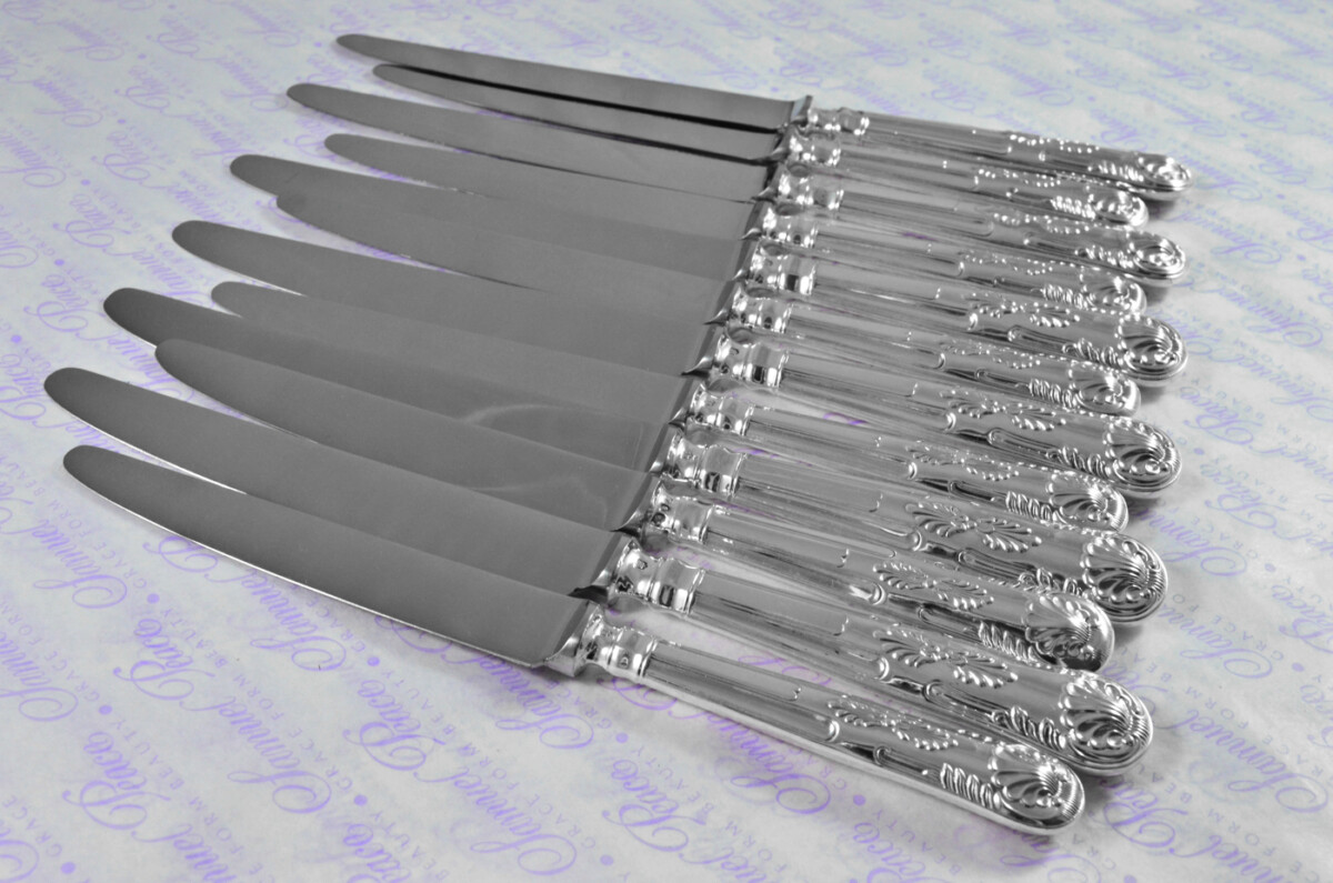 William Comyns & Sons Ltd Kings Pattern London Assayed 6 Dinner 6 Dessert Knives Sterling Silver 1968 - Image 14
