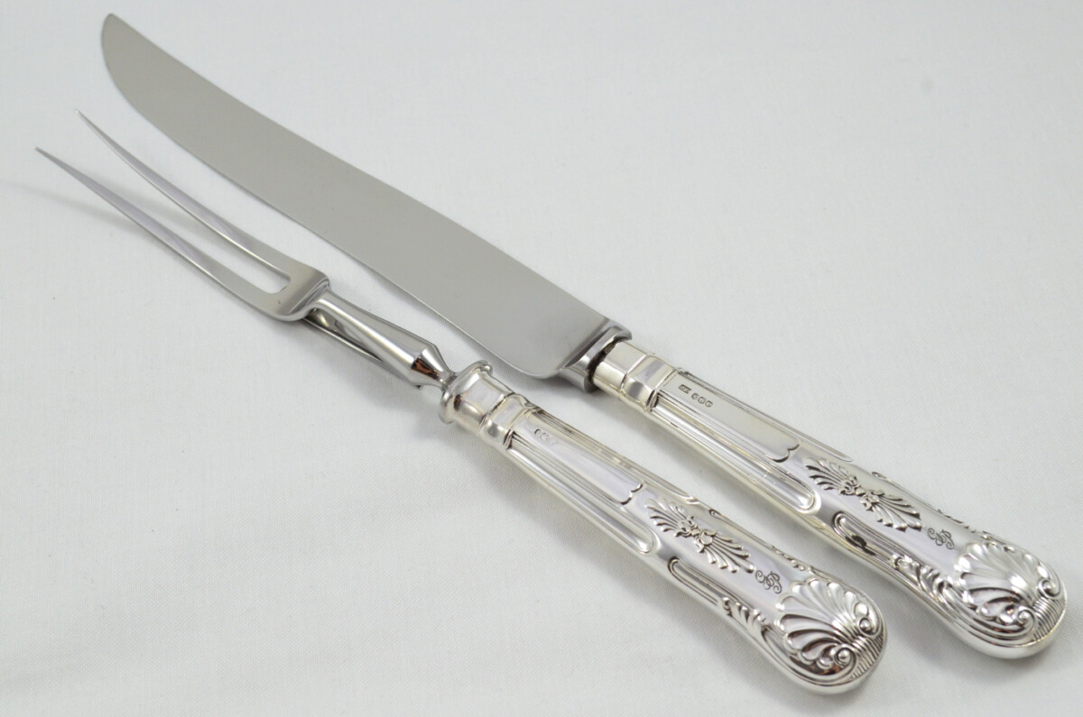 Fenton Brothers Wooden Cased Sterling Silver Handled 3 Piece Carving Set Kings Pattern 1972 - Image 3