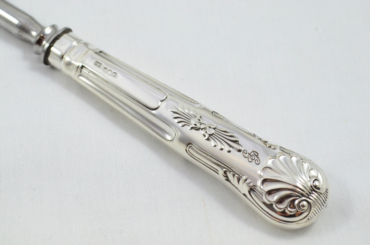 Fenton Brothers Wooden Cased Sterling Silver Handled 3 Piece Carving Set Kings Pattern 1972 - Image 7