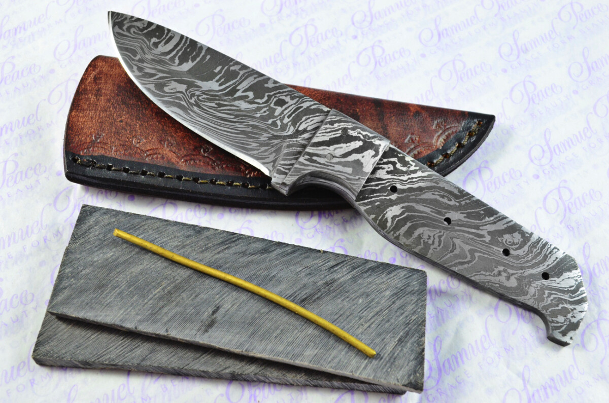 Knife Making Kit! Damascus Steel Utility Knife Buffalo Scales Damascus Bolster inc Leather Sheath