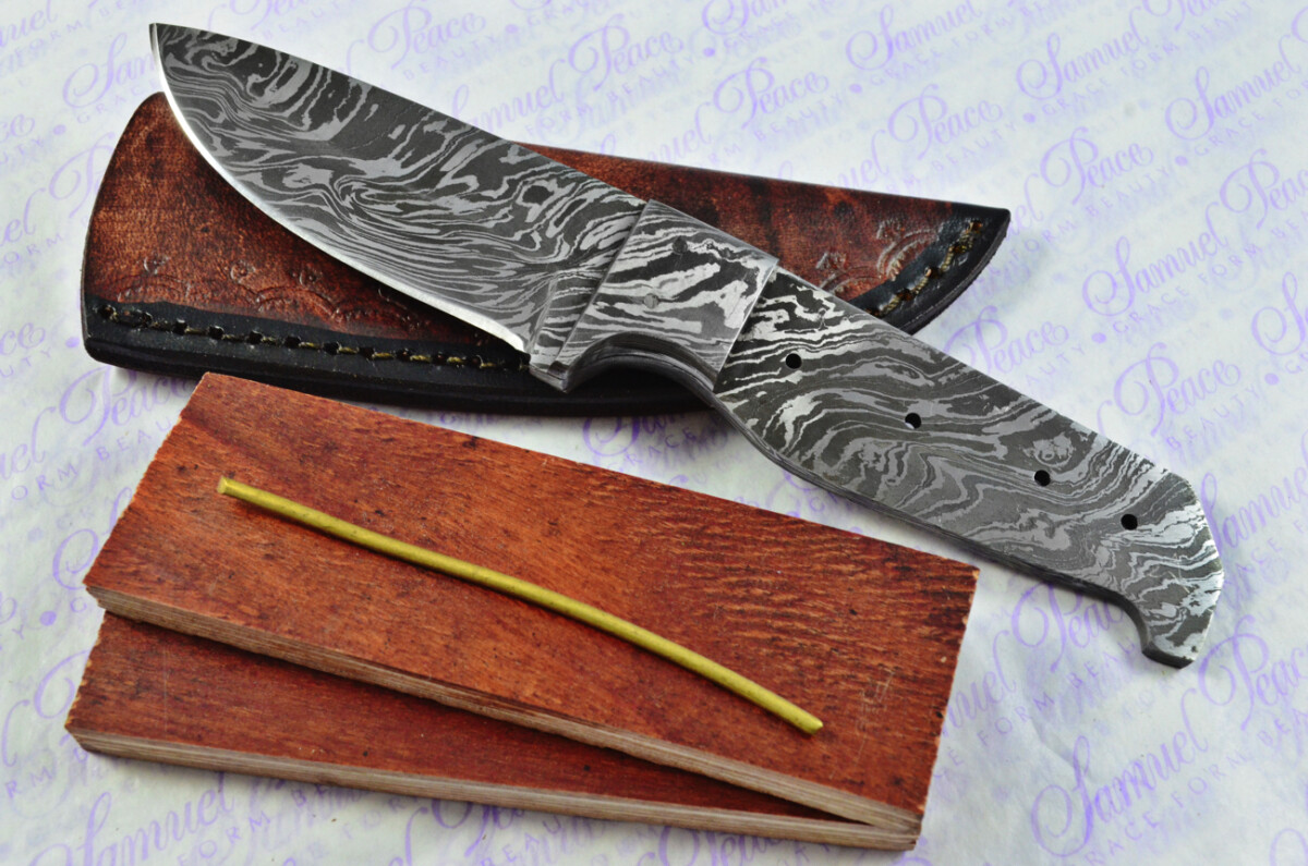 Knife Making Kit! Damascus Steel Utility Knife Laminate Wood Scales Damascus Bolster inc Leather Sheath