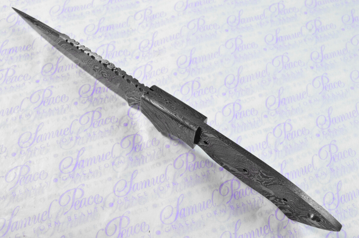 Knife Making Kit! Damascus Steel Skinning Knife Blue Laminate Wood Scales Damascus Bolster inc Leather Sheath - Image 4