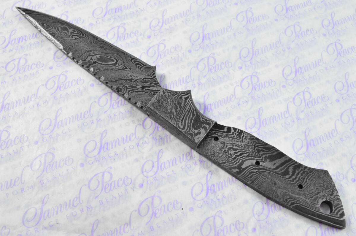 Knife Making Kit! Damascus Steel Skinning Knife Blue Laminate Wood Scales Damascus Bolster inc Leather Sheath - Image 5