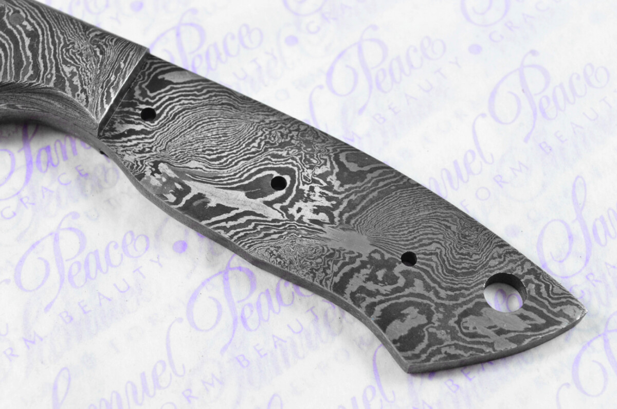 Knife Making Kit! Damascus Steel Skinning Knife Blue Laminate Wood Scales Damascus Bolster inc Leather Sheath - Image 6