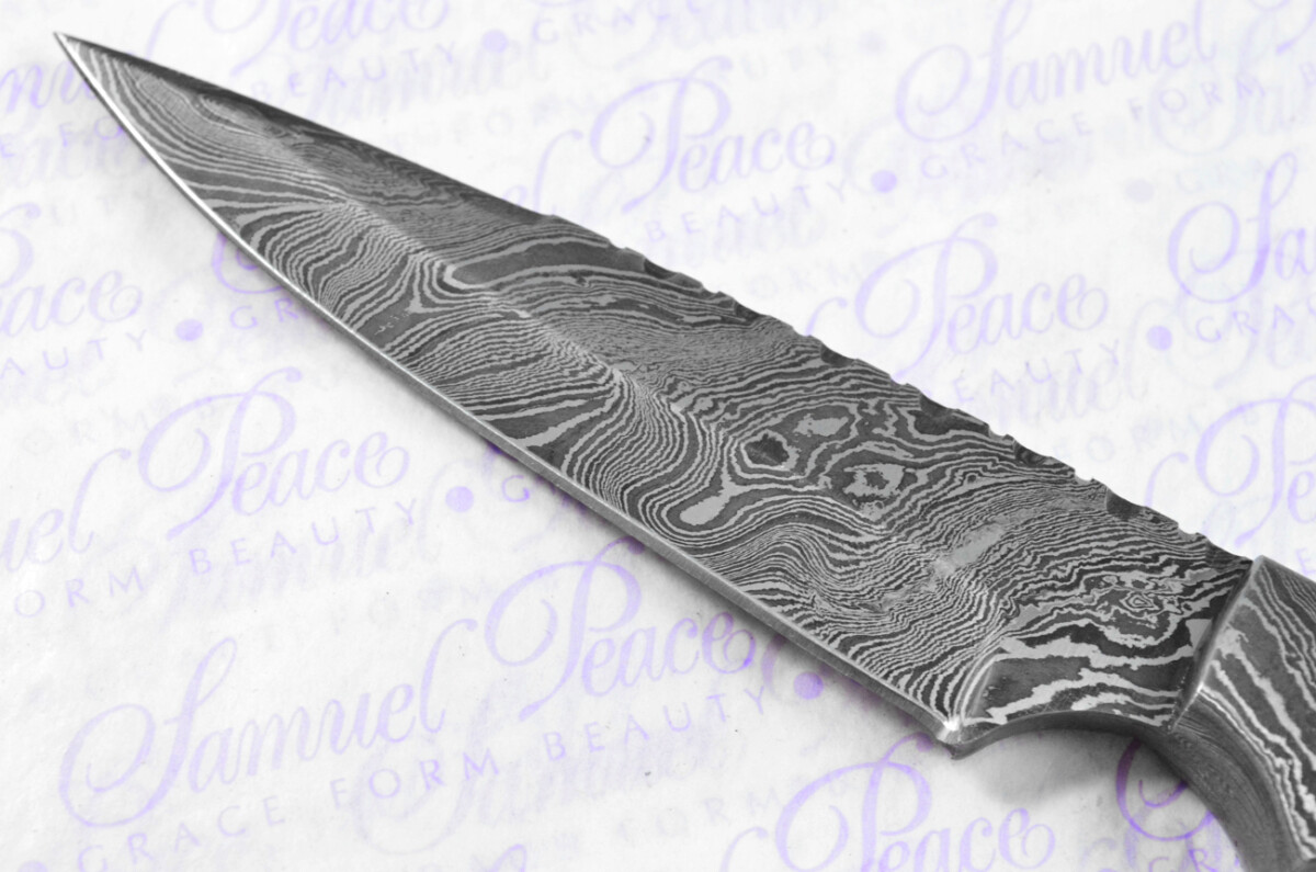 Knife Making Kit! Damascus Steel Skinning Knife Blue Laminate Wood Scales Damascus Bolster inc Leather Sheath - Image 7