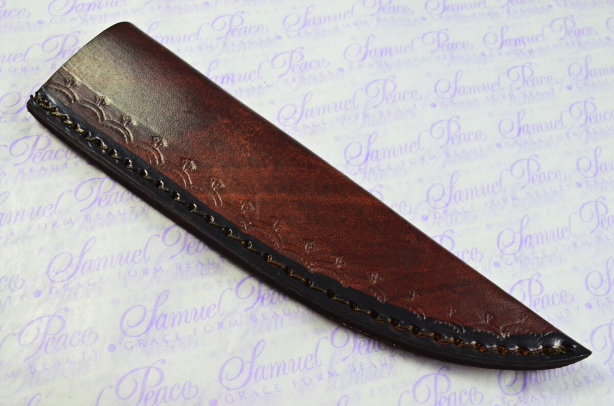Knife Making Kit! Damascus Steel Skinning Knife Blue Laminate Wood Scales Damascus Bolster inc Leather Sheath - Image 8