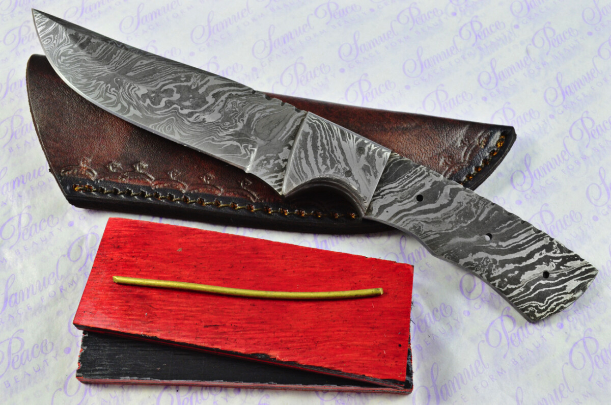 Knife Making Kit! Damascus Steel Bowie Knife Red & Black Laminate Wood Scales Damascus Bolster inc Leather Sheath