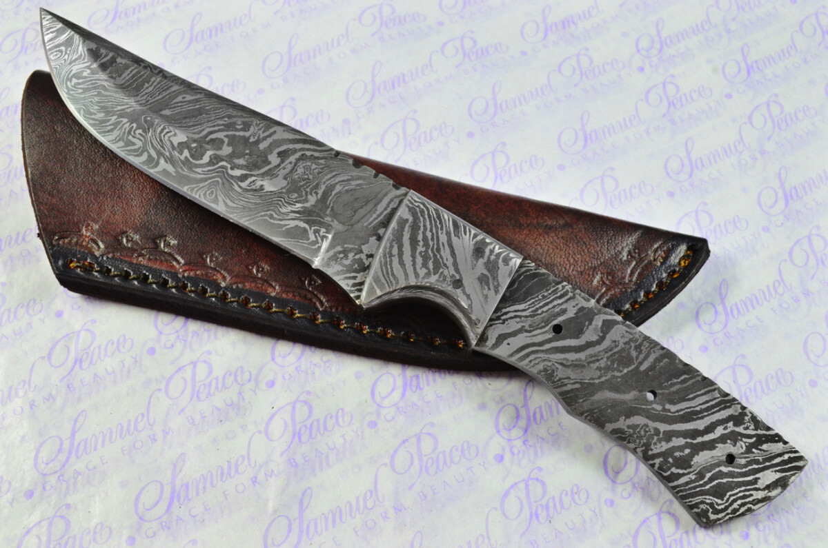 Knife Making Kit! Damascus Steel Bowie Knife Green Laminate Wood Scales Damascus Bolster inc Leather Sheath - Image 2