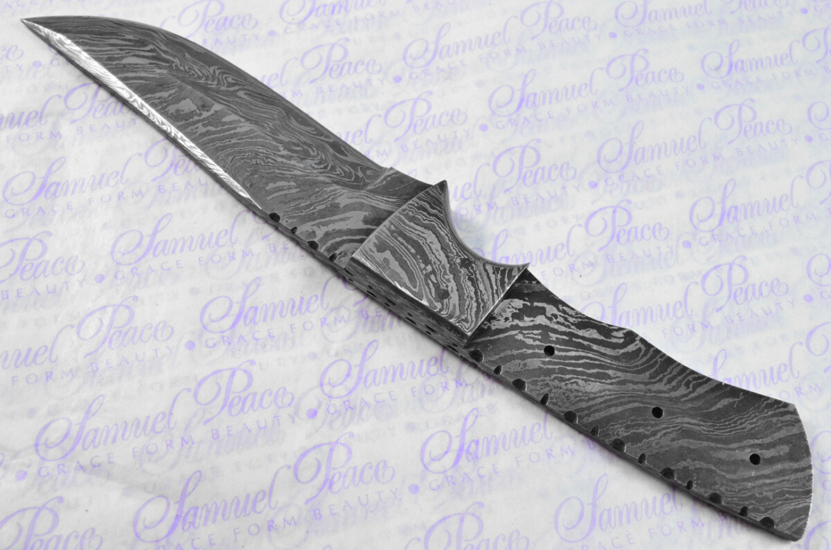 Knife Making Kit! Damascus Steel Bowie Knife Green Laminate Wood Scales Damascus Bolster inc Leather Sheath - Image 5