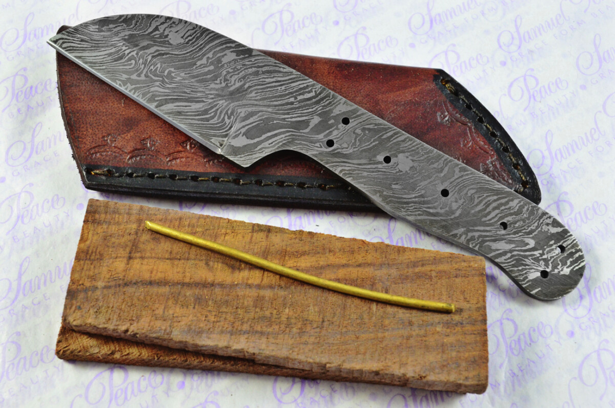 Knife Making Kit! Damascus Steel Straight Edge Knife Rosewood Scales inc Leather Sheath