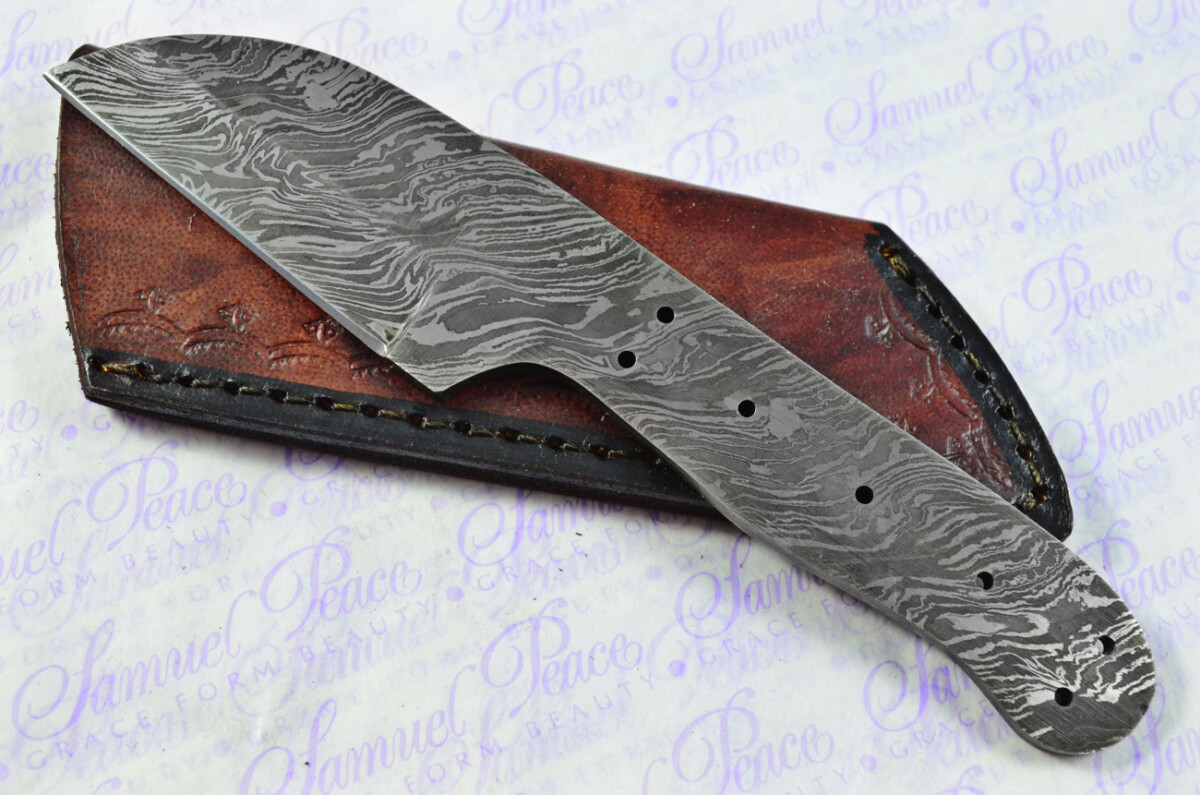 Knife Making Kit! Damascus Steel Straight Edge Knife Laminate Wood Scales inc Leather Sheath - Image 2