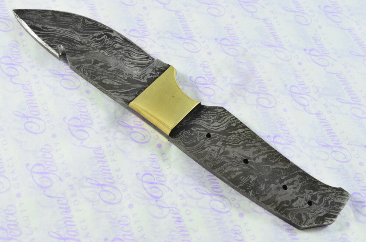 Damascus Steel Knife Making Kit! Gut Hook Knife with Rosewood Scales Brass Bolster inc Leather Sheath - Image 5