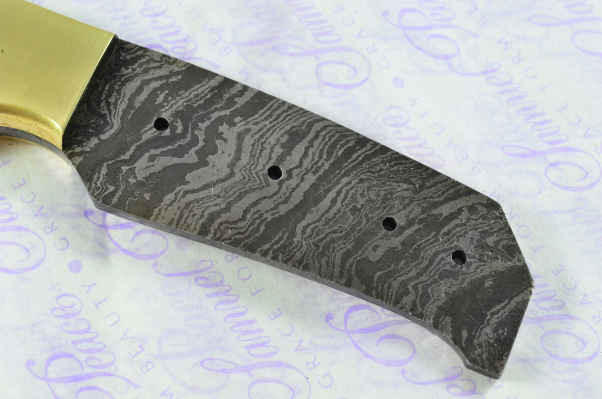 Damascus Steel Knife Making Kit! Gut Hook Knife with Rosewood Scales Brass Bolster inc Leather Sheath - Image 6
