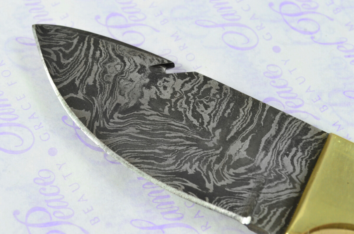 Damascus Steel Knife Making Kit! Gut Hook Knife with Rosewood Scales Brass Bolster inc Leather Sheath - Image 7