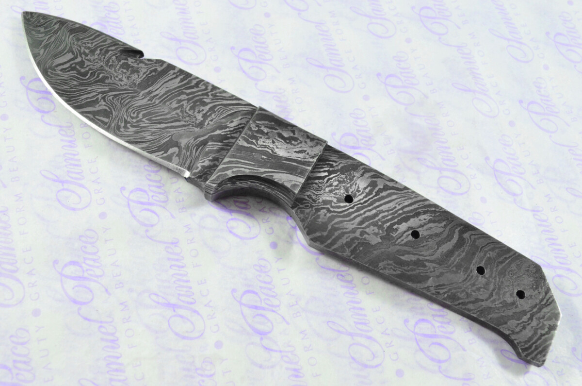 Damascus Steel Knife Making Kit! Gut Hook Knife with Olive Wood Scales Damascus Bolster inc Leather Sheath - Image 3