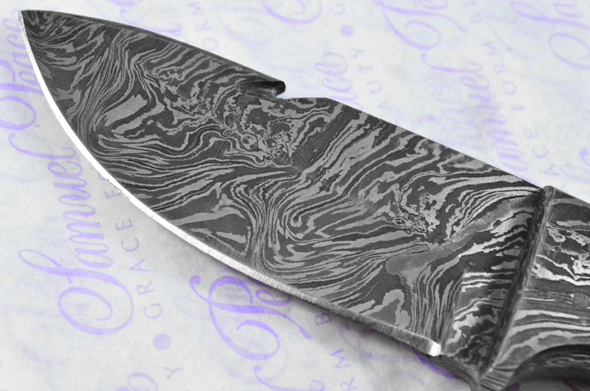 Damascus Steel Knife Making Kit! Gut Hook Knife with Olive Wood Scales Damascus Bolster inc Leather Sheath - Image 7