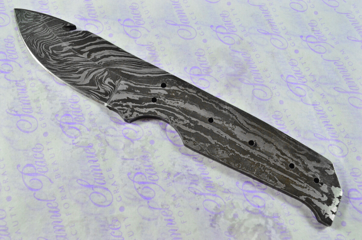 Damascus Steel Knife Making Kit! Gut Hook Knife with Rosewood Scales inc Leather Sheath - Image 3