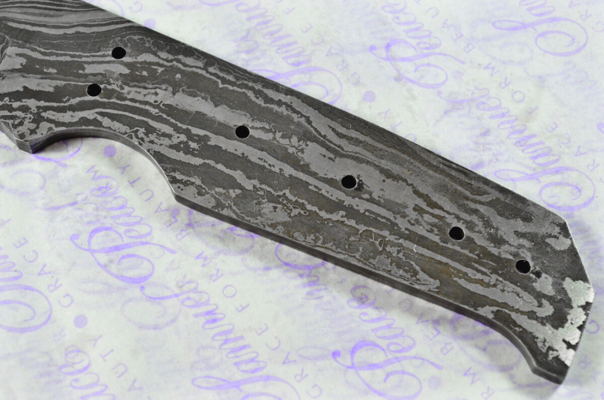 Damascus Steel Knife Making Kit! Gut Hook Knife with Rosewood Scales inc Leather Sheath - Image 5
