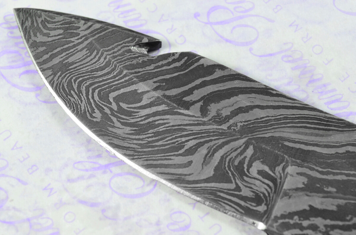 Damascus Steel Knife Making Kit! Gut Hook Knife with Rosewood Scales inc Leather Sheath - Image 6