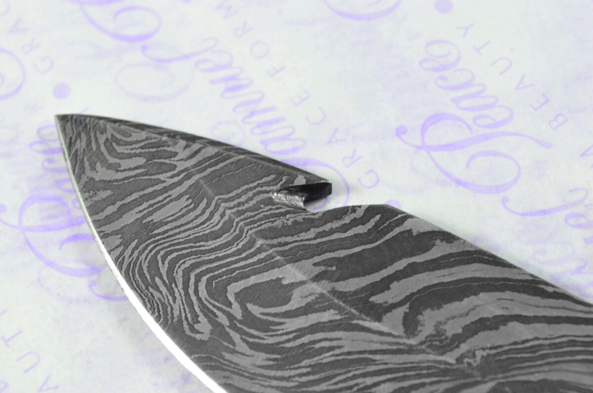 Damascus Steel Knife Making Kit! Gut Hook Knife with Rosewood Scales inc Leather Sheath - Image 7