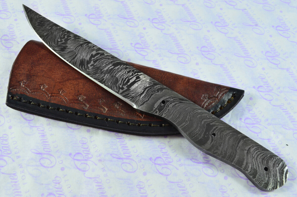Kitchen Knife Making Kit! Fantastic Damascus Steel Vegetable/Utility Knife Rosewood Scales Unbelievable Piece inc Leather Sheath - Image 2
