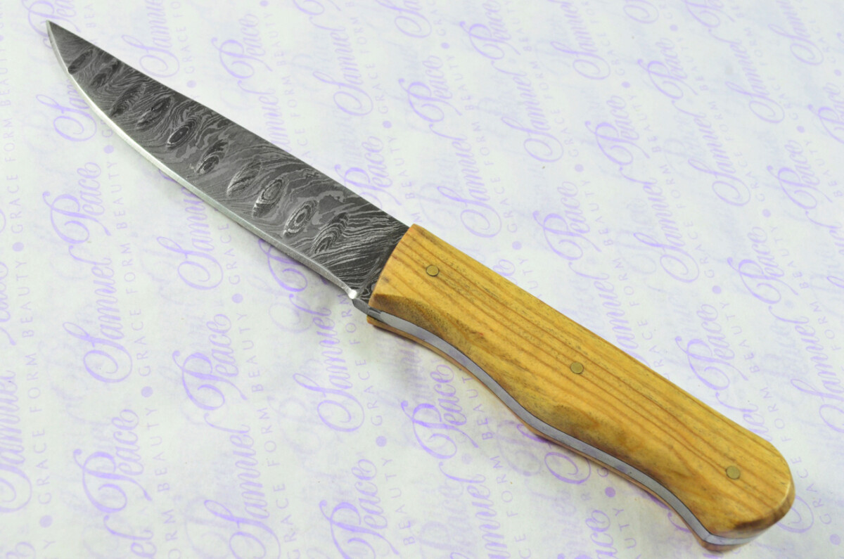 Kitchen Knife Making Kit! Fantastic Damascus Steel Vegetable/Utility Knife Rosewood Scales Unbelievable Piece inc Leather Sheath - Image 9