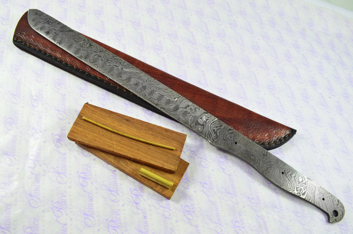 Kitchen Knife Making Kit! Huge Fantastic Damascus Steel Carving Knife Rosewood Scales Unbelievable Piece inc Leather Sheath