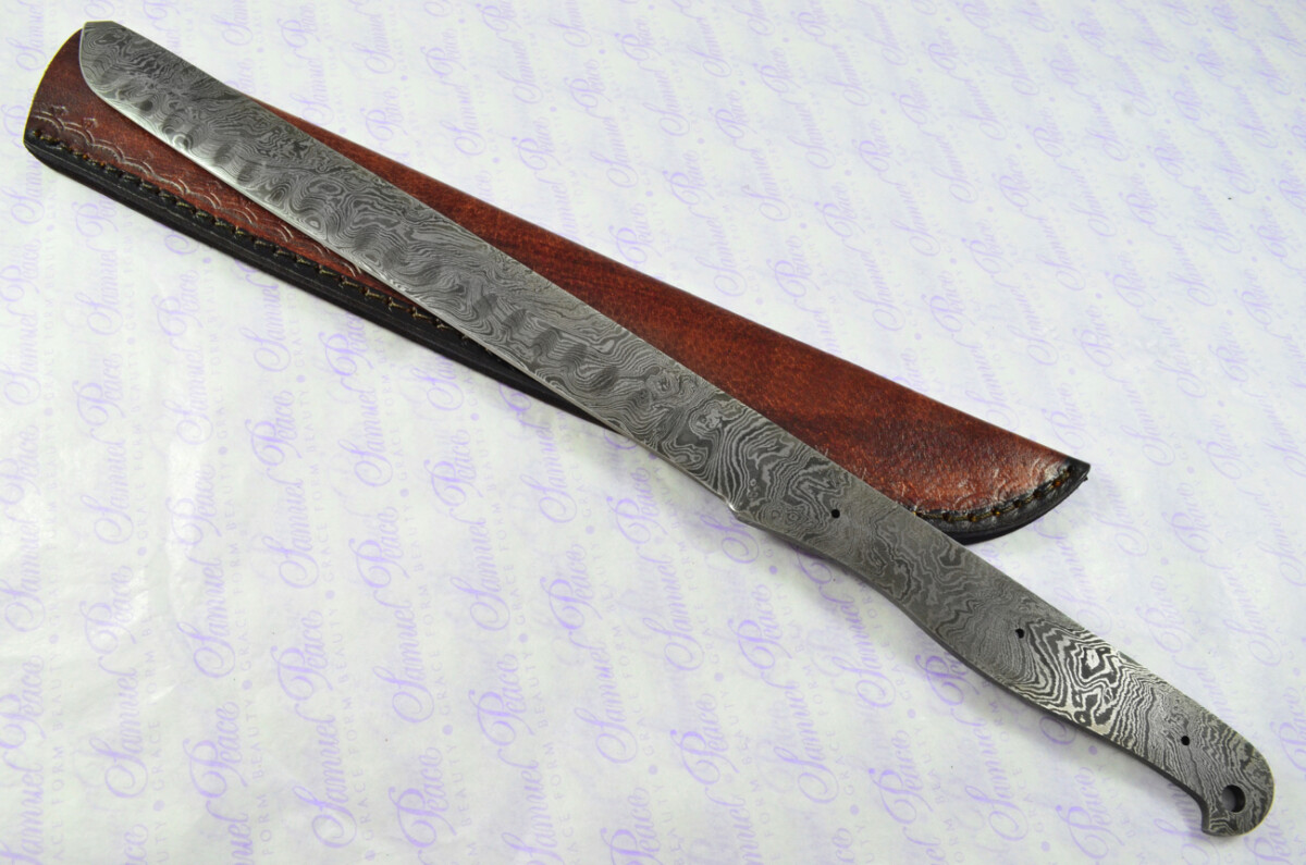 Kitchen Knife Making Kit! Huge Fantastic Damascus Steel Carving Knife Olive Wood Scales Unbelievable Piece inc Leather Sheath - Image 2