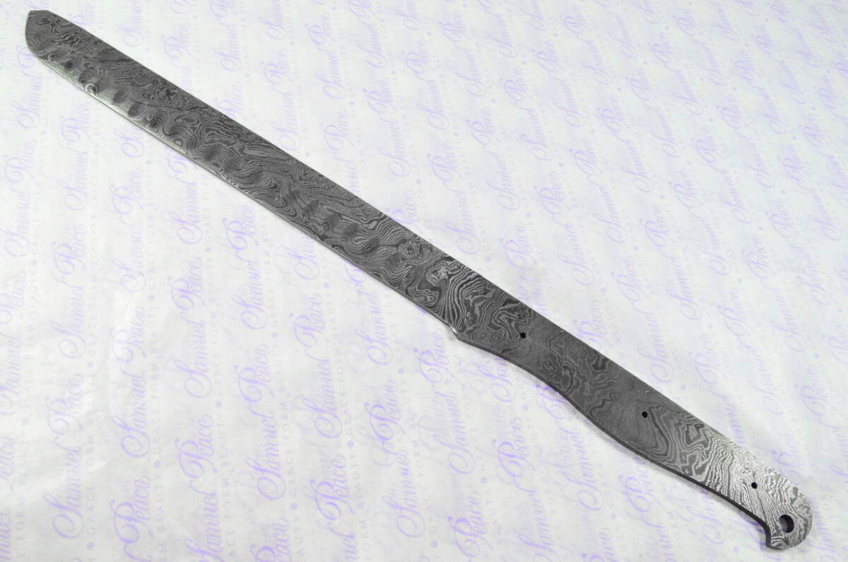 Kitchen Knife Making Kit! Huge Fantastic Damascus Steel Carving Knife Olive Wood Scales Unbelievable Piece inc Leather Sheath - Image 3