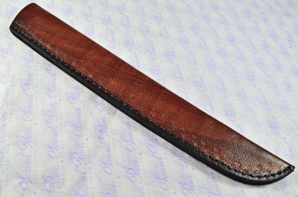 Kitchen Knife Making Kit! Huge Fantastic Damascus Steel Carving Knife Olive Wood Scales Unbelievable Piece inc Leather Sheath - Image 10