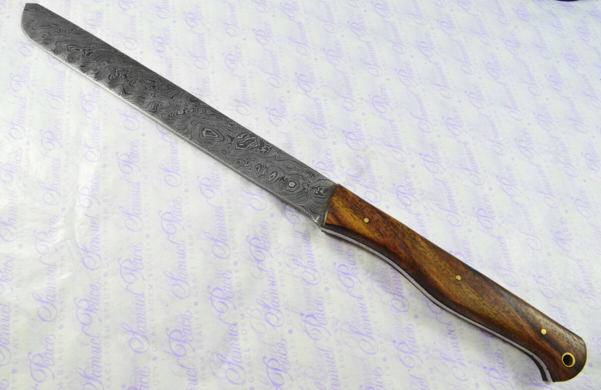 Kitchen Knife Making Kit! Huge Fantastic Damascus Steel Carving Knife Olive Wood Scales Unbelievable Piece inc Leather Sheath - Image 9