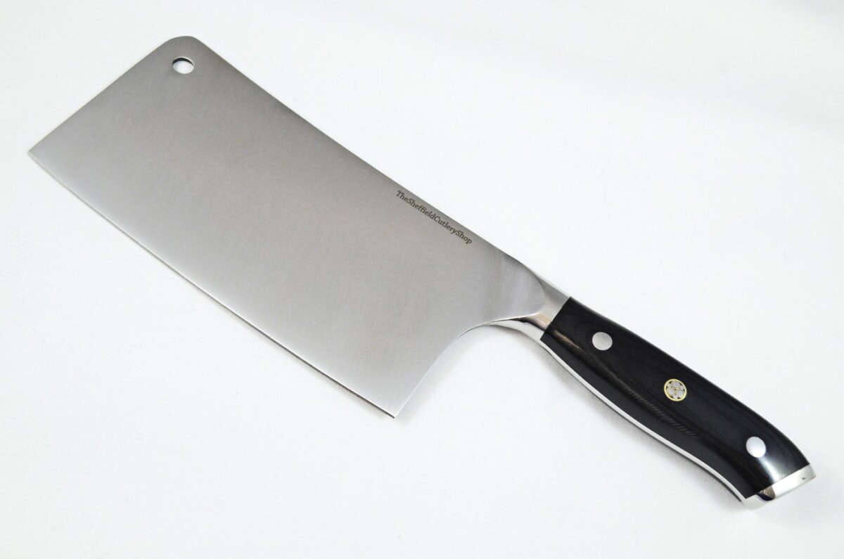 Black Wood Handled Cleaver Knife 7" - Made In Sheffield High Carbon Stainless Steel Razor Sharp