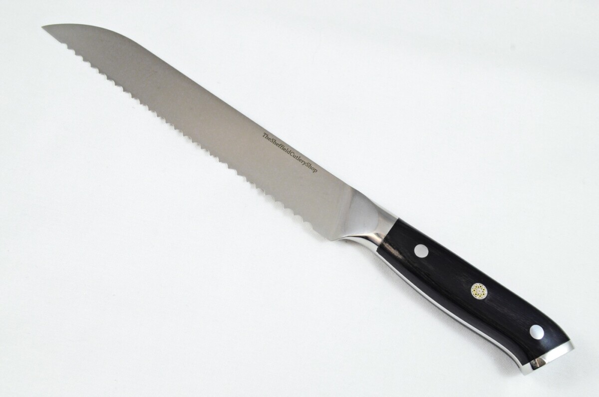 Black Wood Handled Bread Knife 8" - Made In Sheffield High Carbon Stainless Steel Razor Sharp