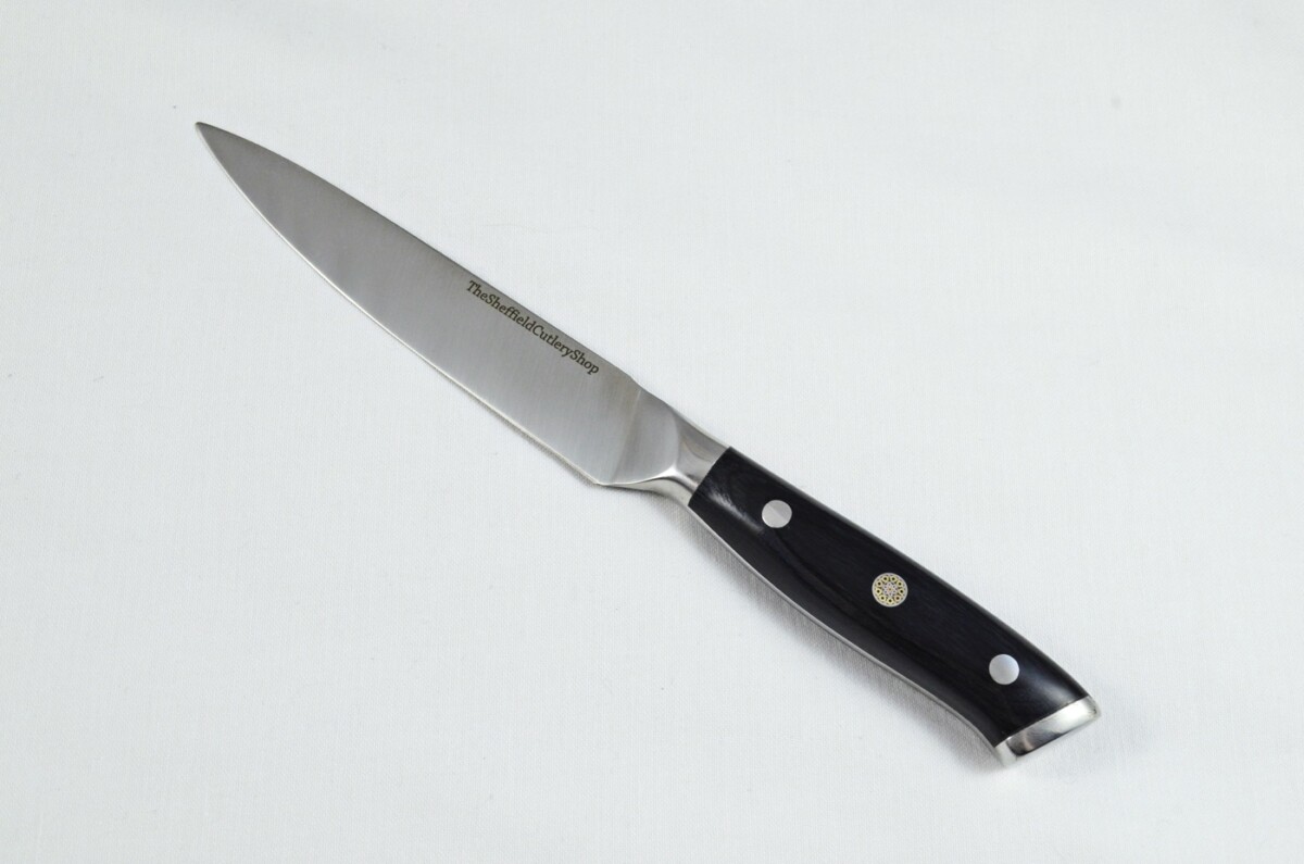 Black Wood Handled Utility Knife 5" - Made In Sheffield High Carbon Stainless Steel Razor Sharp