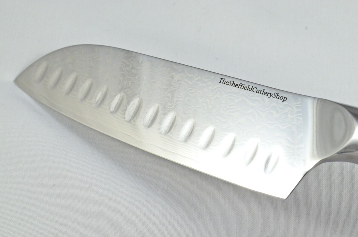 Black Micarta Handled Santoku Knife 8" - Made In Sheffield High Carbon Stainless - Damascus Steel Pattern Razor Sharp - Image 3
