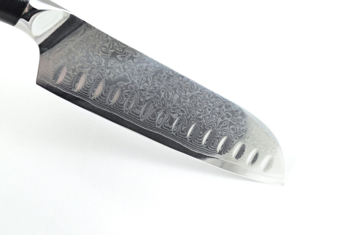 Black Micarta Handled Santoku Knife 8" - Made In Sheffield High Carbon Stainless - Damascus Steel Pattern Razor Sharp - Image 4