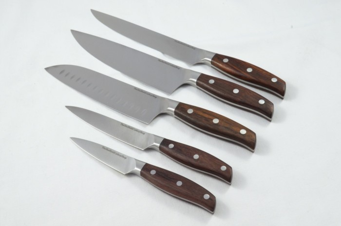 5-Piece Rosewood Kitchen Knife Set – Ergonomic Handle, Brushed Satin Blades, Made in Sheffield