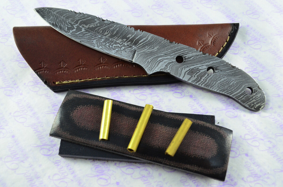 Damascus Steel Knife Making Kit! Ultimate Bushcraft Knife with Black & Red Micarta Scales inc Leather Sheath