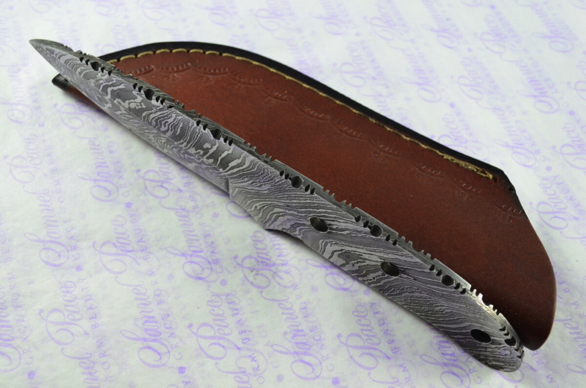 Damascus Steel Knife Making Kit! Ultimate Bushcraft Knife with Cream & Red Micarta Scales inc Leather Sheath - Image 4