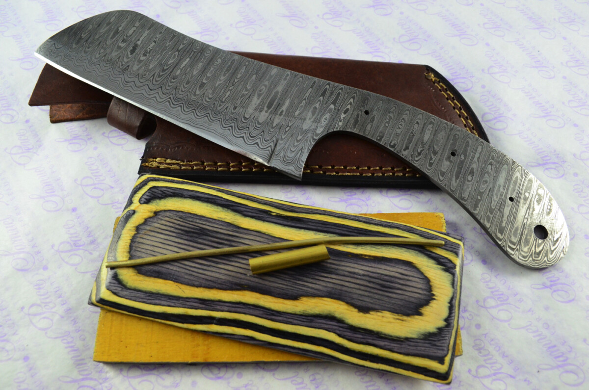 Damascus Steel Knife Making Kit! Ultimate Cleaver with Laminate Scales including Leather Sheath