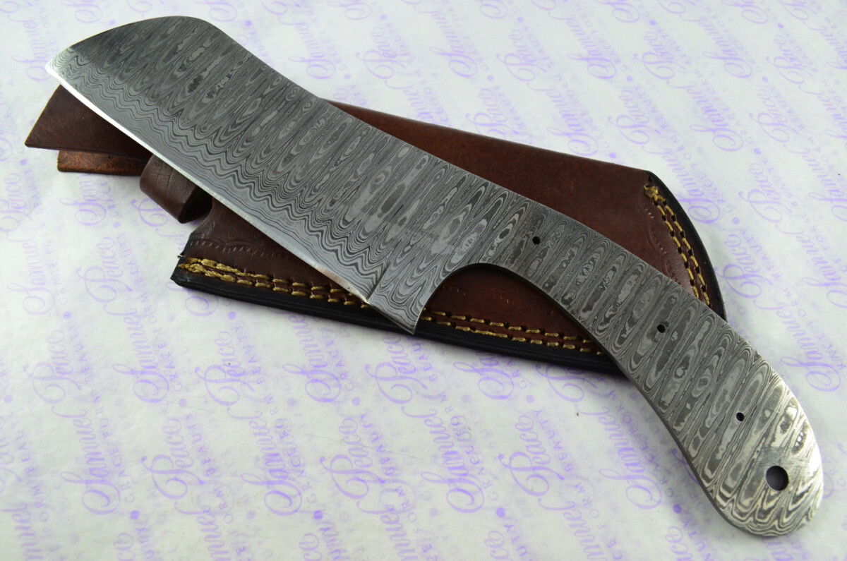 Damascus Steel Knife Making Kit! Ultimate Cleaver with Laminate Scales including Leather Sheath - Image 2