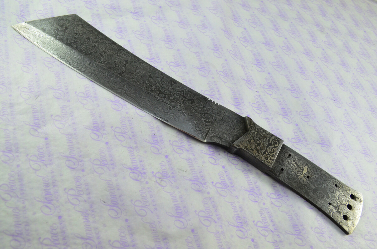 Damascus Steel Knife Making Kit! Ultimate Machete with Amazique Scales including Leather Sheath - Image 3